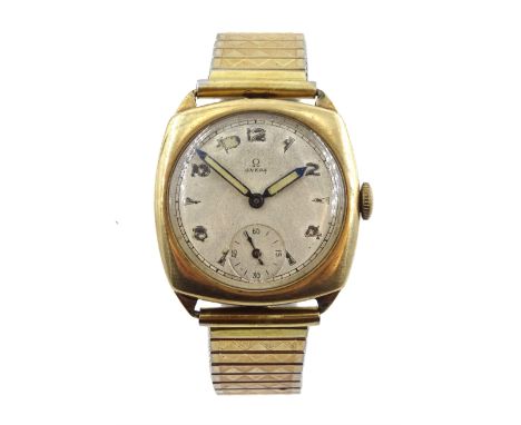 Omega 9ct gold gentleman's manual wind wristwatch, Birmingham 1940, No.9099273, on later expending gilt strap - Condition Rep