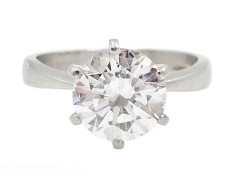 Platinum single stone solitaire round brilliant cut diamond ring, hallmarked, diamond approx 1.95 carat - Condition Report Ap