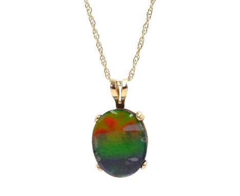 Gold opal triplet pendant necklace, stamped 14K - Condition Report Approx 1gm, chain tested to 14ct also