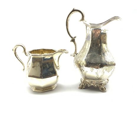 Victorian engraved silver milk jug of panel sided form with scroll handle H17cm London 1847 Maker possibly John Welby and a s