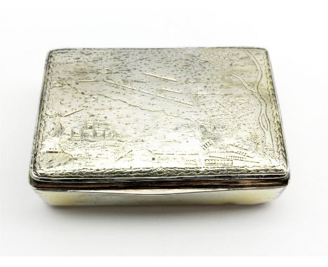 Rare George III silver rectangular box, the hinged cover engraved with a plan of the battle of Talavera showing the position 