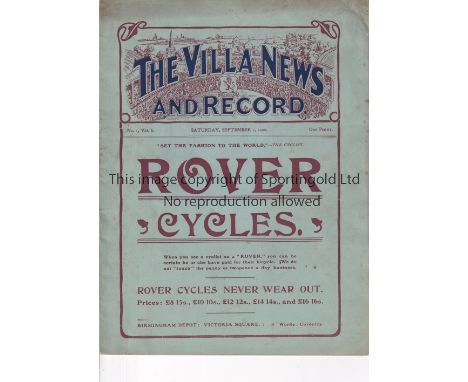 ASTON VILLA V BLACKBURN ROVERS 1906 / VOL. 1 NO. 1     Programme for the first issue of The Villa News And Record 1/9/1906, s