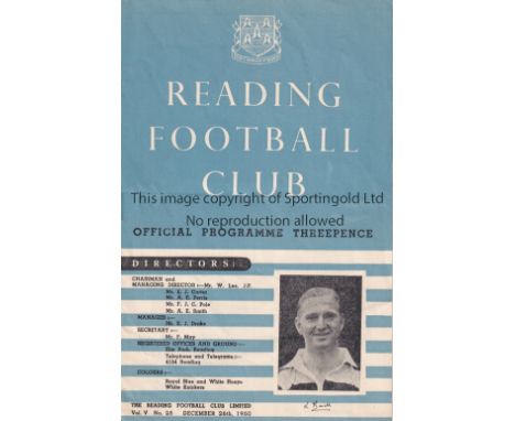 GILLINGHAM / FIRST LEAGUE SEASON     Programme for the away League match v Reading 26/12/1950, horizontal crease.    Generall