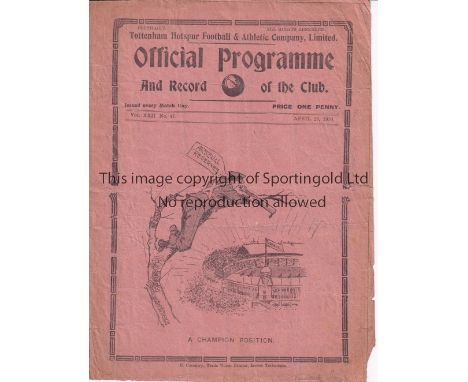 TOTTENHAM HOTSPUR V ARSENAL 1930   Programme for the London Combination match at Tottenham 26/4/1930, creased, minor tears an