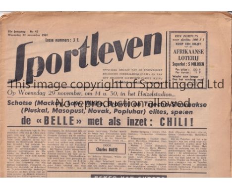 SCOTLAND      Sportleven newspaper (Belgian) dated 22nd November 1961 reporting on the Scotland v Czechoslovakia World Cup Pl