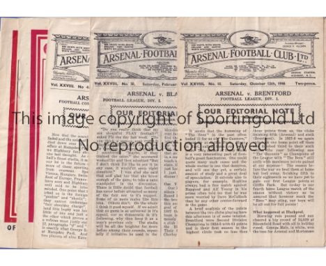 ARSENAL     Seven home programmes v Brentford slightly creased, v Chelsea 3rd R FAC Replay creased and slightly worn, v Black