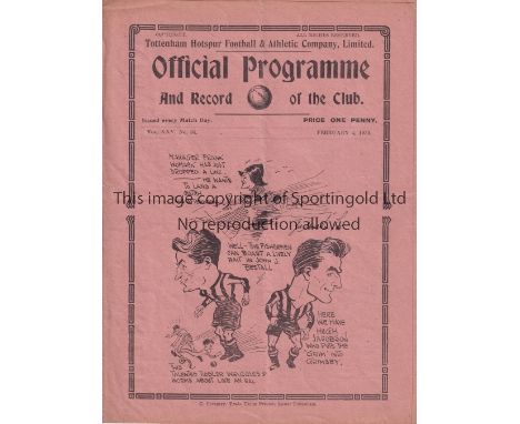 SPURS       Programme Tottenham v Grimsby Town 4/2/1933. Light horizontal fold. No writing. Generally good       