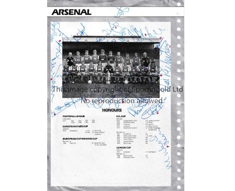 ARSENAL 1987       Group team picture from 1987/8 with the Littlewoods Cup with 23 signatures around the picture including Th