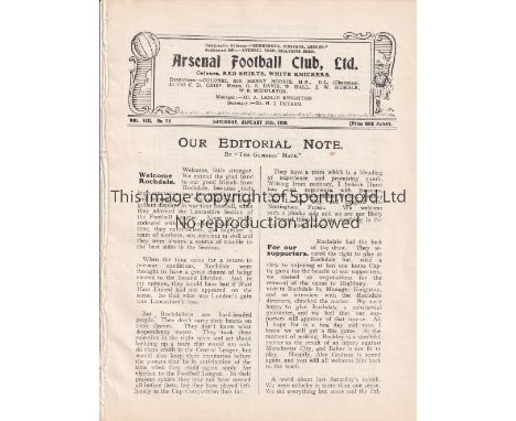 ARSENAL V ROCHDALE 1920 FA CUP    Programme for the FA Cup match at Arsenal 10/1/1920. Ex-binder.    Generally good