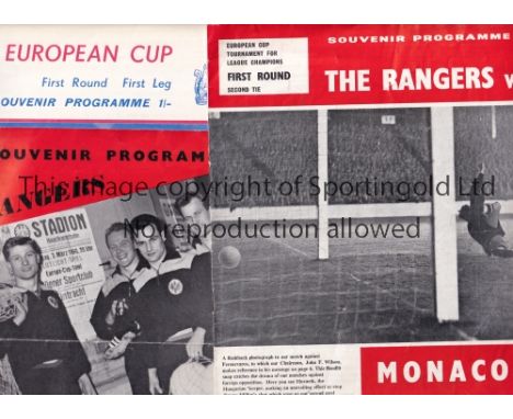 SCOTTISH CLUBS IN EUROPE     Six programmes: Rangers v Eintracht Frankfurt 59/60 EC S-F horizontal fold and Monaco 61/2, Celt