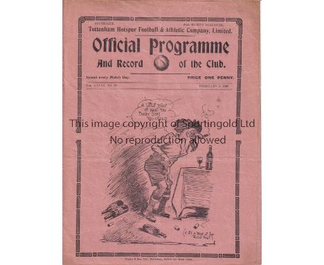 SPURS       Programme Tottenham v Manchester United 5/2/1936. Midweek match. Light horizontal fold. Small stain. Team changes