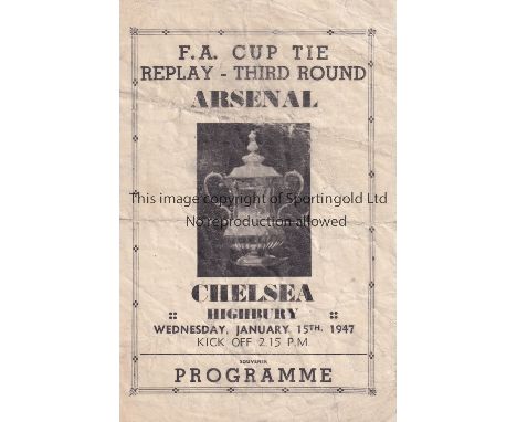 ARSENAL V CHELSEA 1947    Pirate programme issued by T. Ross for the FA Cup tie at Arsenal 15/1/1947, heavily creased and sli