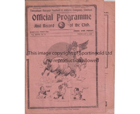 SPURS       Programme Tottenham v Derby County 9/2/1935. Light horizontal fold. Tear at edge. Fair to generally good         