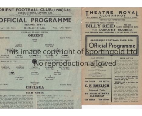 CHELSEA    Two away programmes from the 1944/45 season Football League South v Aldershot 9/12/1944 (light tape marks at insid