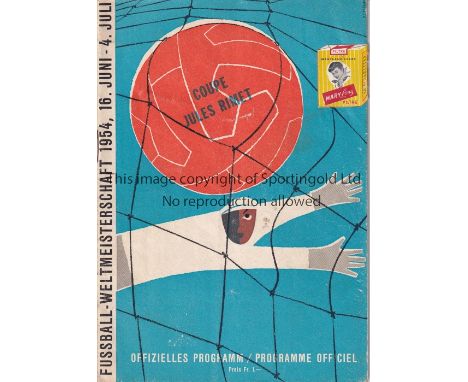 WORLD CUP 1954       Programme England v Switzerland 20/6/1954 World Cup Group match in Bern. Team changes. Fair to generally