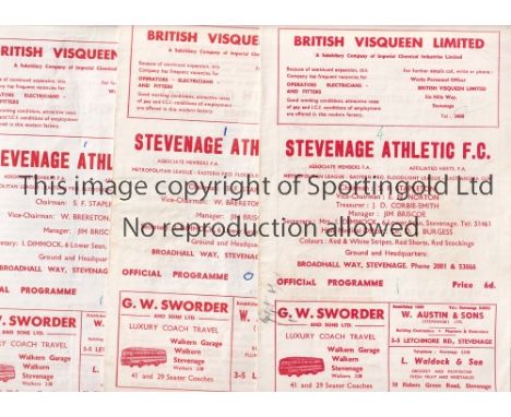 STEVENAGE TOWN    Over 50 home programmes 1968 - 1976. In 1968 Stevenage Town became Athletic and then were bankrupt in 1976.
