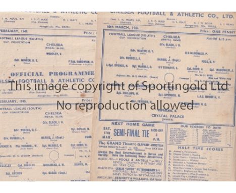 CHELSEA    Three home programmes from the 1944/45 season all single sheets and all Football League South Cup ties v Crystal P