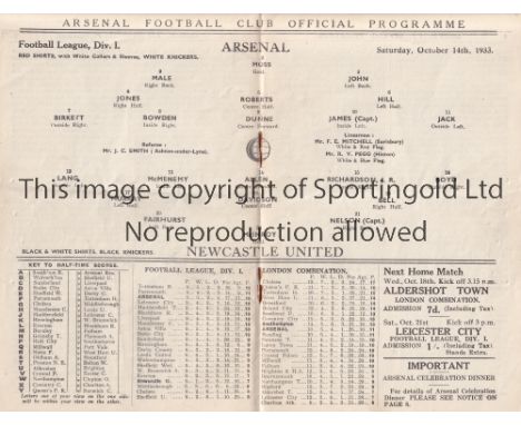 ARSENAL V NEWCASTLE UNITED 1933 / JUBILEE MATCH     Programme for the League match at Arsenal 14/10/1933, being 40 years from