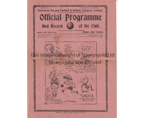 SPURS       Programme Tottenham v Norwich City 5/9/1936. Horizontal fold. Some staining. Score, scorers and team changes in p