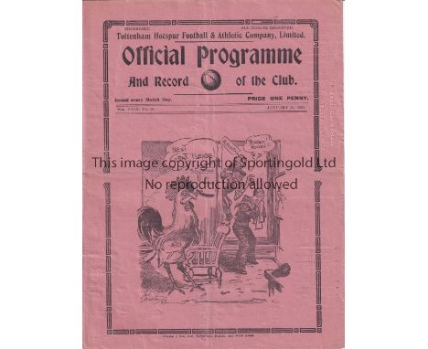 SPURS       Programme Tottenham v Plymouth Argyle FA Cup 4th Round 30/1/1937. Light horizontal fold. Score,scorer, half-times