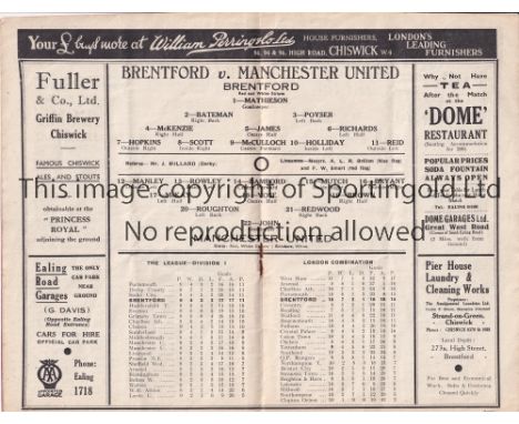 BRENTFORD    Home programme v Manchester United 10/10/1936. Light vertical fold. No writing. Fair to generally good        