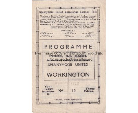 SPENNYMOOR UNITED V WORKINGTON 1948     Programme for the Durham County Cup match at Spennymoor against Pre-League Workington