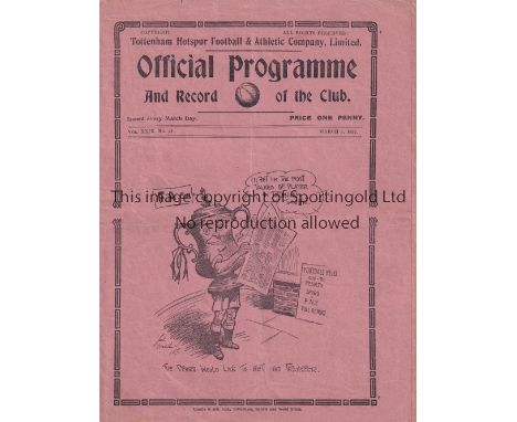 SPURS       Programme Tottenham v Preston North End FA Cup 6th Round 6/3/1937. Light horizontal fold. No writing. Fair to gen