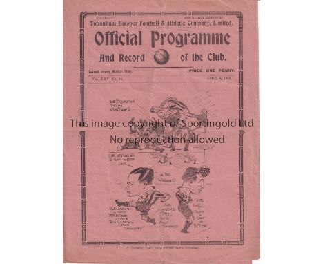 SPURS       Programme Tottenham v Bradford City 8/4/1933. Very light horizontal fold. Half times entered in pencil. Fair to g