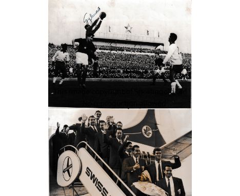 BRAZIL / GILMAR AUTOGRAPH     Three 9" X 7" B/W press photographs with stamps on the reverse of the squad arriving on a Swiss