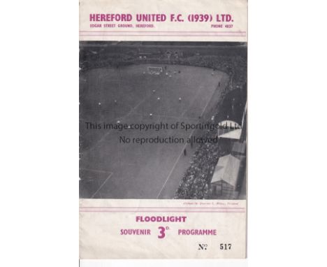 HEREFORD UNITED / FIRST FLOODLIT MATCH    Programme for the first floodlit match at Edgar Street in the Herefordshire Senior 