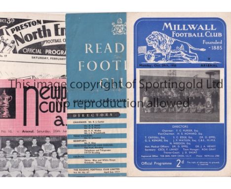 ARSENAL     Nineteen away programmes for season 1956/7. 15 X League missing Bolton, Wolves, Blackpool, Sunderland, Everton an