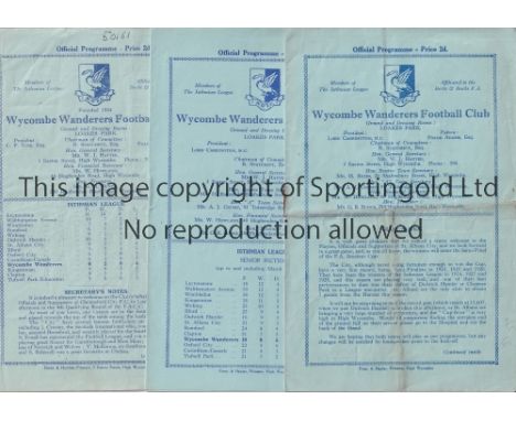 WYCOMBE WANDERERS   Twenty five home programmes plus 1957 Amareur Cup Final v. Bishop Auckland, slightly creased. Home inc. S