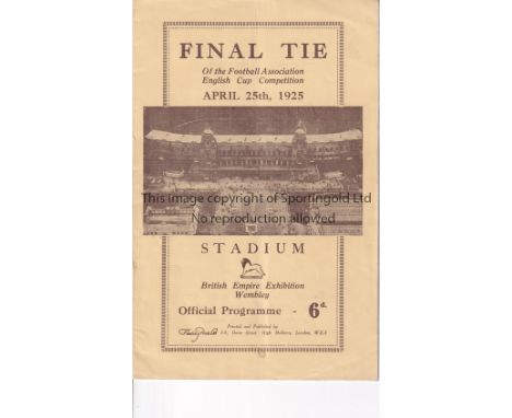 1925 FA CUP FINAL / SHEFFIELD UNITED V CARDIFF CITY      Programme is very slightly creased.    Generally good