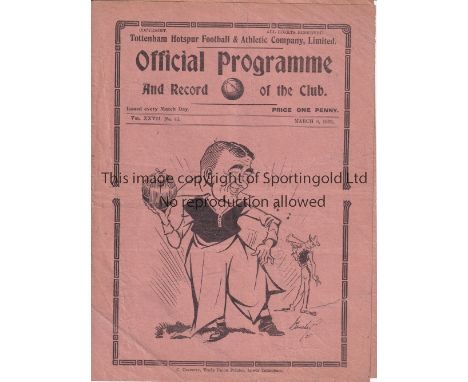 SPURS       Programme Tottenham v Arsenal 6/3/1935. Light horizontal fold. Tear at lower front cover. Fair to generally good 