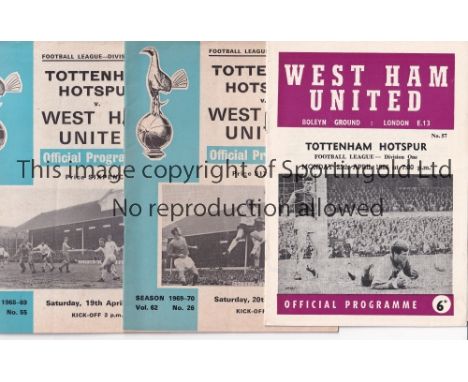 TOTTENHAM HOTPSUR V WEST HAM UNITED     Sixteen programmes. 12 at Tottenham 48/9 minor tears, 55/6 FA Cup tears and worn, 58/