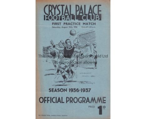 CRYSTAL PALACE 1936    Programme for the First Practice Match, Cardinal and Blue v Blue 15/8/1936.    Generally good