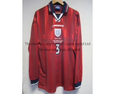 LE SAUX WORLD CUP SHIRT       Signed Graeme Le Saux match worn shirt from the England V Columbia World Cup Group match played