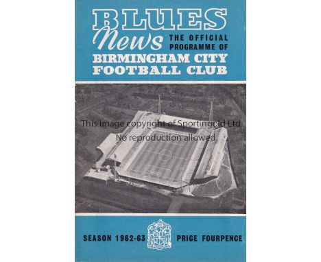 LEAGUE CUP FINAL  1963      Programme Birmingham City v Aston Villa League Cup Final 1st Leg at St Andrew's 23/5/1963. No wri
