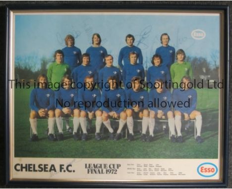 CHELSEA      Framed and glazed Esso photo of the Chelsea 1972 League Cup Final 17 man squad 32 cm x 39 cm. All signed. Osgood