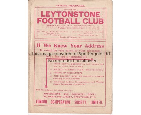 LEYTONSTONE     Home programme v London Caledonians FA Amateur Cup 1/1/1936. Horizontal fold. Lacks staples. No writing. Fair