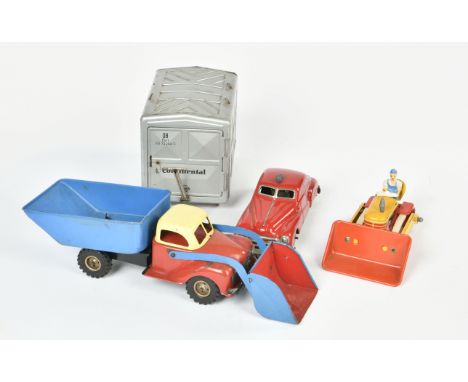 Gama, Patentauto, Raupe, Schaufellader + Container, W.-Germany, Blech, LM, Z 2-3