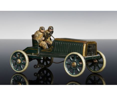 Abraham Oppenheim, Unfallrennwagen "Automobile Catastrophe", 20 cm, Blech, Uhrwerk funktioniert, Frankreich, um 1904, Lampe u