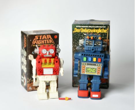 Star Fighter Robot + Robot Parlant "Der Unbezwingliche", Hong Kong, 24-29 cm, Kst, Funktion nicht geprüft, Okt, Z 1-2