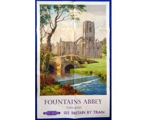 Railwayana. British Rail poster for Fountains Abbey. Scene by Gyrth Russell. 1956. 101cm x 63cm.  