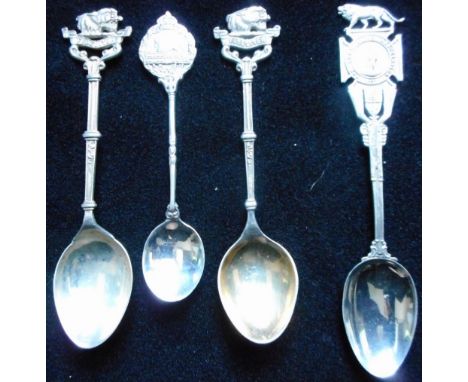 Silver teaspoon with finial to Assam-Bengal Railway Battalion. Three other spoons.