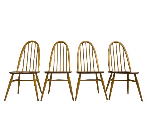 Ercol - set of four blonde elm and beech 'Quaker Back Windsor Dining Chairs', with high hoop and stick backsDimensions: Heigh