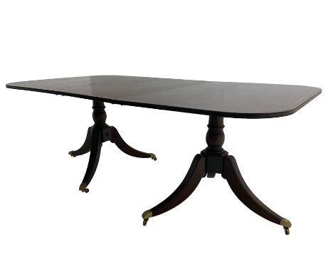 Acorn Industries - Regency design extending twin pillar dining table, with additional leaf, rectangular top with satinwood st