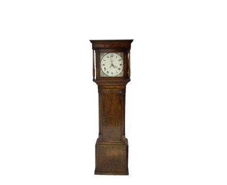 Emanuel Burton (II) of Kendal - oak and mahogany 30hr longcase clock c1830, with a flat topped pediment and blind frieze bene