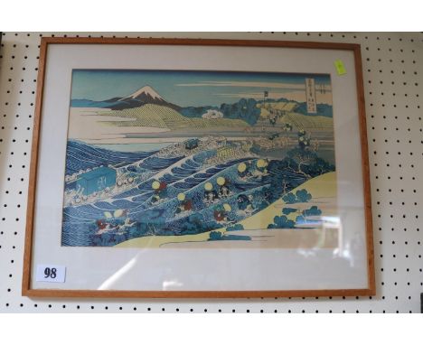 Framed Woodcut print by Takamizawa Ukiyoe Kenkyousho after Katsushika Hokusai 1760 - 1849 'Mount Fuji seen from Kanaya on the
