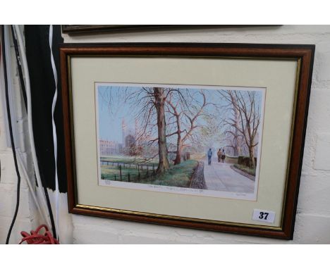 Framed Limited edition print 'The Back, Kings Hedges College, Cambridge' by Mohammed Djazmi signed in Pencil 